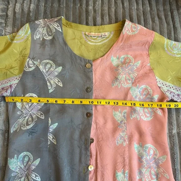 Chicos Zenergy Asian Inspired Button Down Short Sleeve Blouse Top - Picture 6 of 8